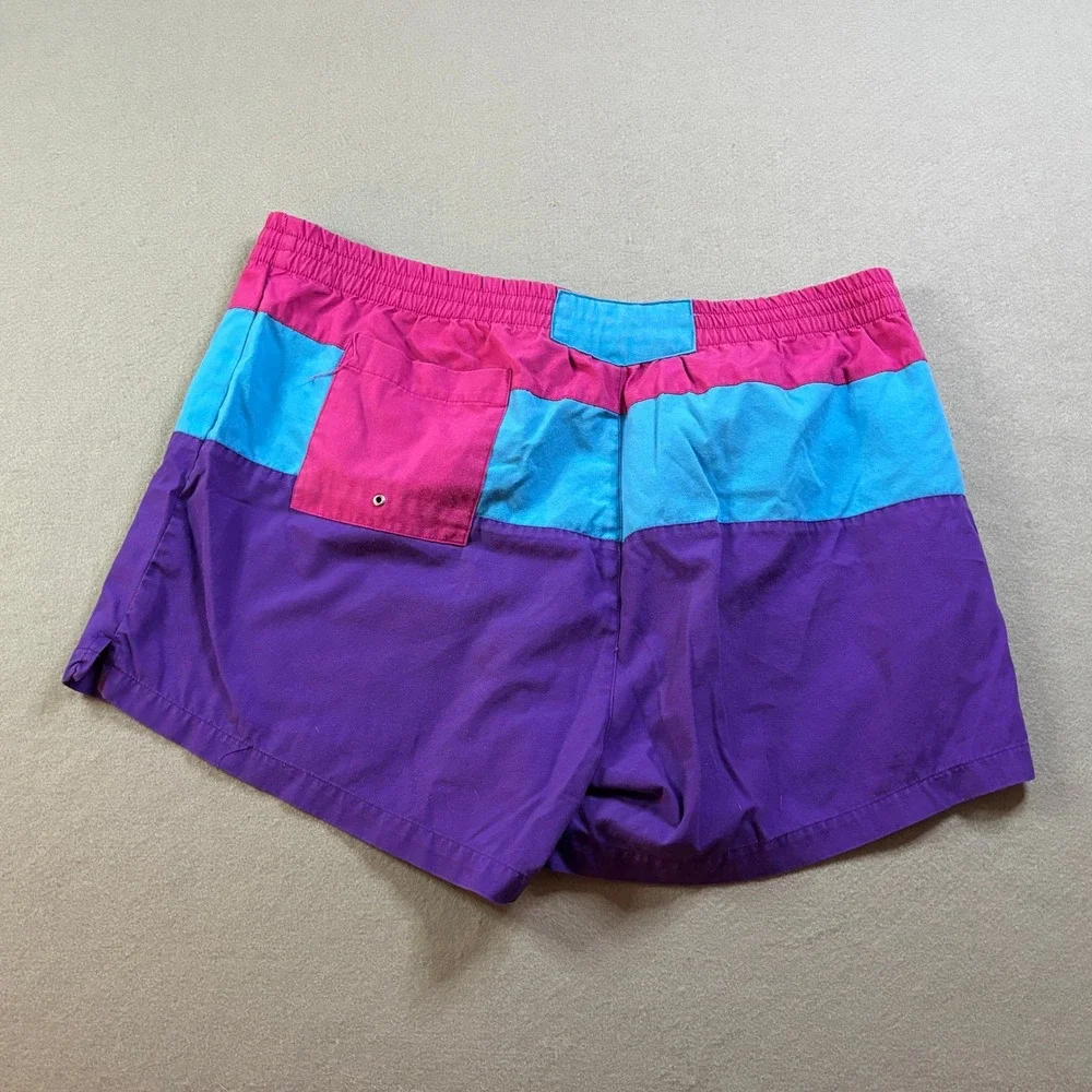 VTG Beach Baron Colorblock Swim Trunks Mens L Purple Pink Blue 90s Retro Surf